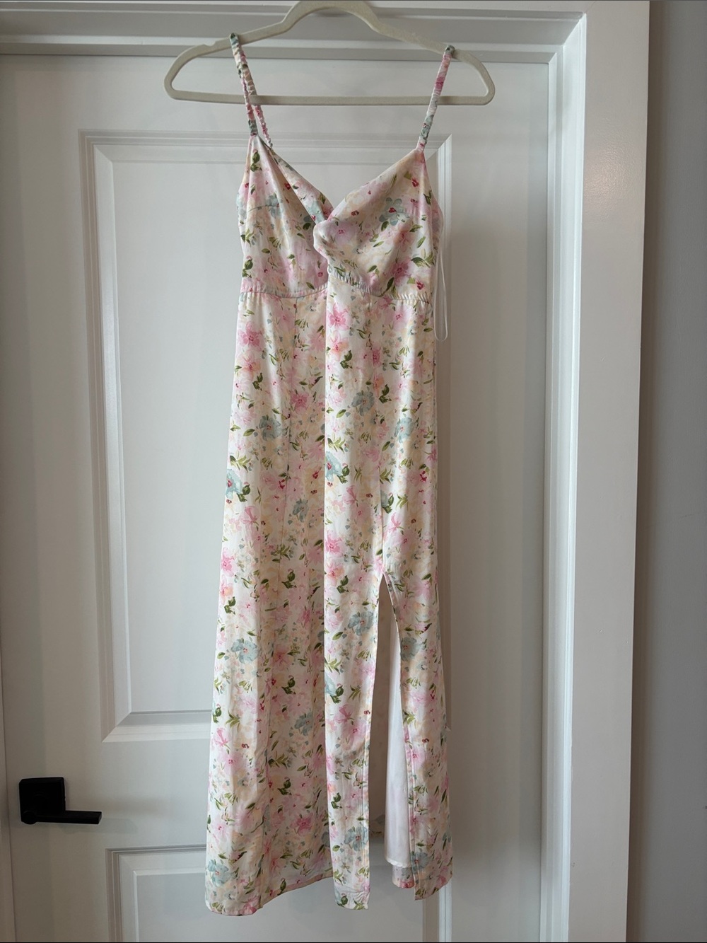 Abercrombie & Fitch Pink Floral Satin Slip Dress with Spaghetti Straps